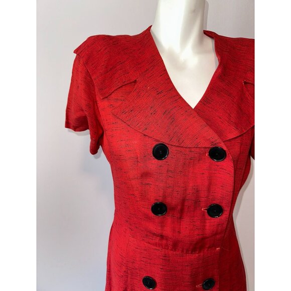 Vtg 40s Red Button Shirt Dress Double Breasted Short Sleeve Womens Size M/L - Picture 6 of 6